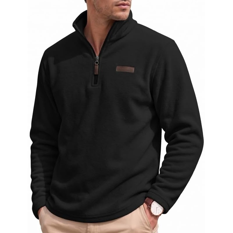 image:imageCOOFANDY Mens Fleece Quarter Zip Pullover Mock Neck Long Sleeve Sweatshirt1black