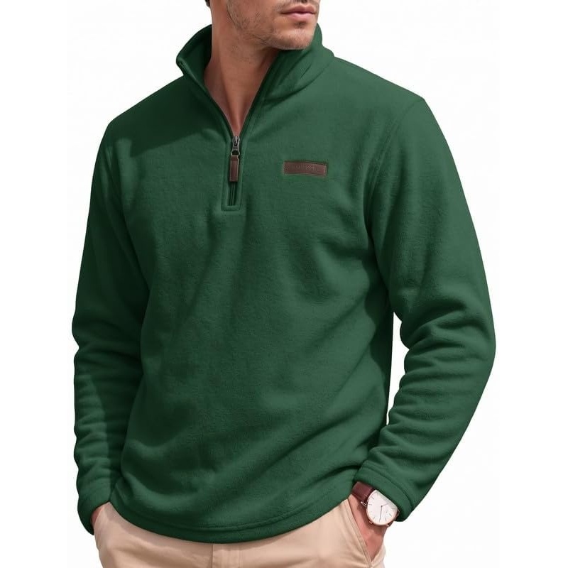 image:imageCOOFANDY Mens Fleece Quarter Zip Pullover Mock Neck Long Sleeve SweatshirtGreen