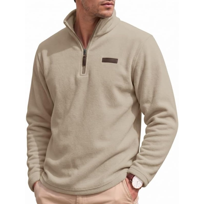 image:imageCOOFANDY Mens Fleece Quarter Zip Pullover Mock Neck Long Sleeve SweatshirtMoon Gray