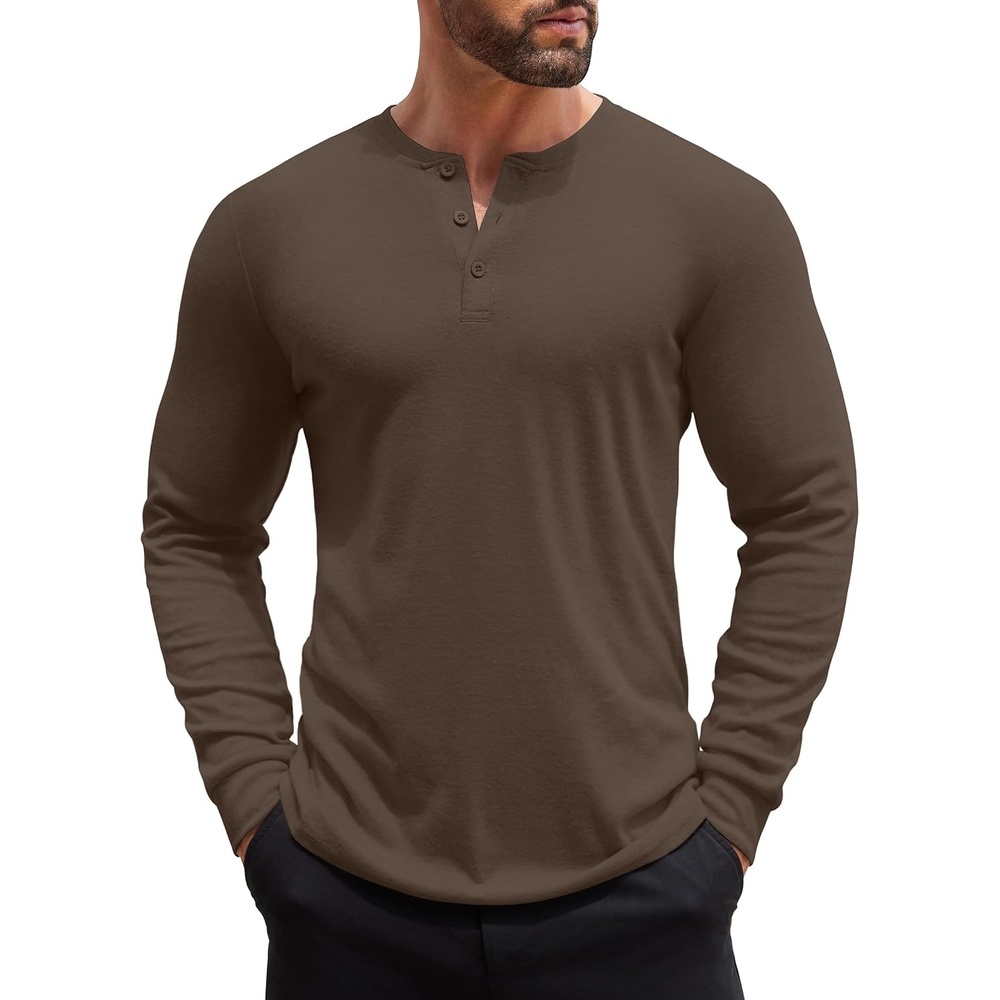 image:imageCOOFANDY Mens Henley Shirts Long Sleeve Button TShirt Lightweight Fashion Casual Pullover ShirtBrown