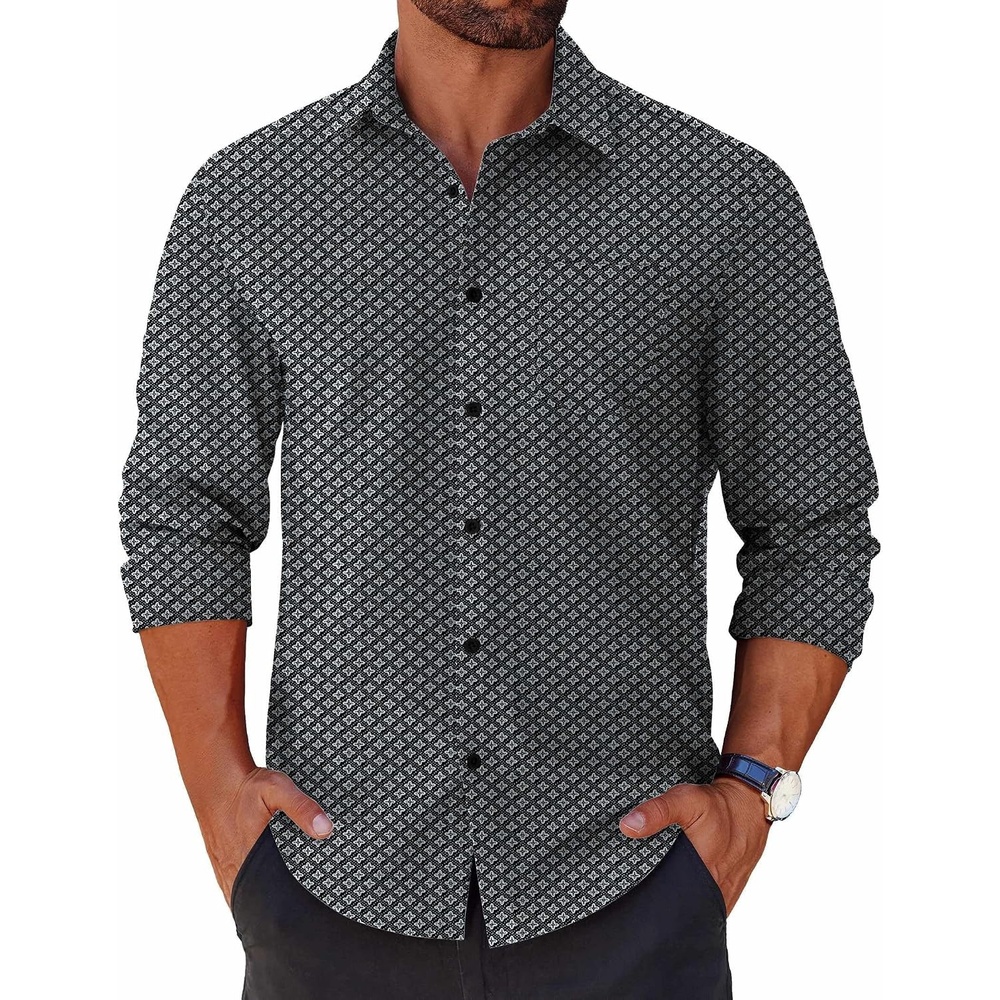 image:imageCOOFANDY Mens Long Sleeve Button Down Shirts Casual Untucked Shirts for Men Dress Shirts Beach Wedding ShirtsBlack Greysquare