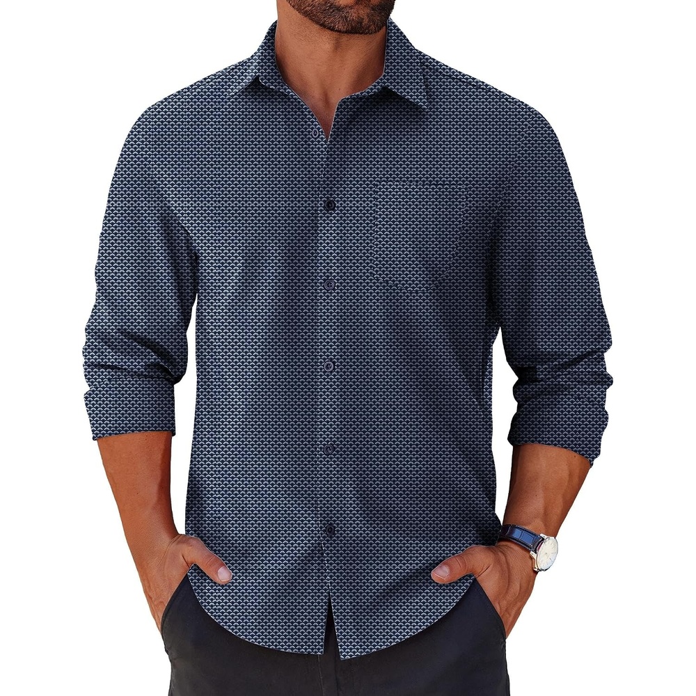 image:imageCOOFANDY Mens Long Sleeve Button Down Shirts Casual Untucked Shirts for Men Dress Shirts Beach Wedding ShirtsNavywhite