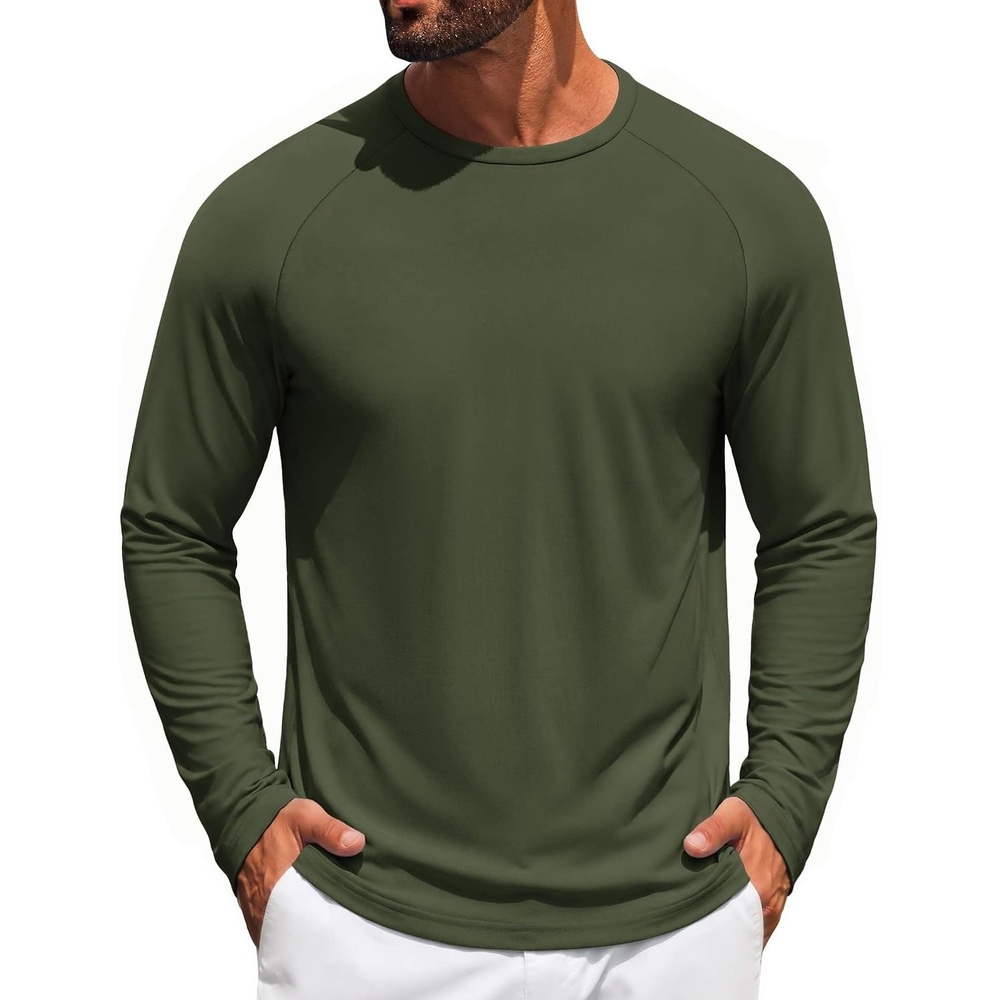 image:imageCOOFANDY Mens Long Sleeve Tee Shirts UV Sun Protection Athletic TShirtsAarmy Green 1pack