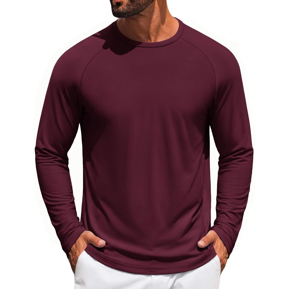 image:imageCOOFANDY Mens Long Sleeve Tee Shirts UV Sun Protection Athletic TShirtsAwine Red 1pack