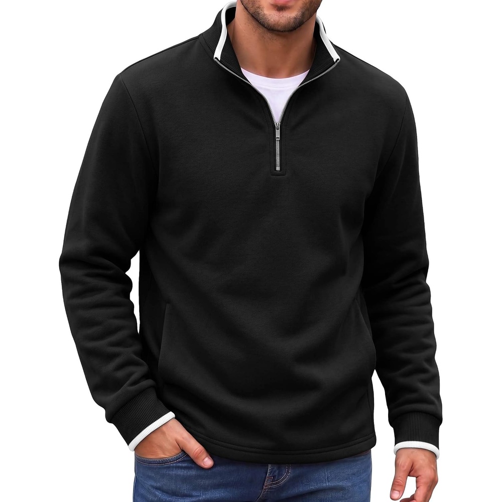 image:imageCOOFANDY Mens Quarter Zip Pullover Fleece Mock Neck Casual Sweatshirt 2026Black