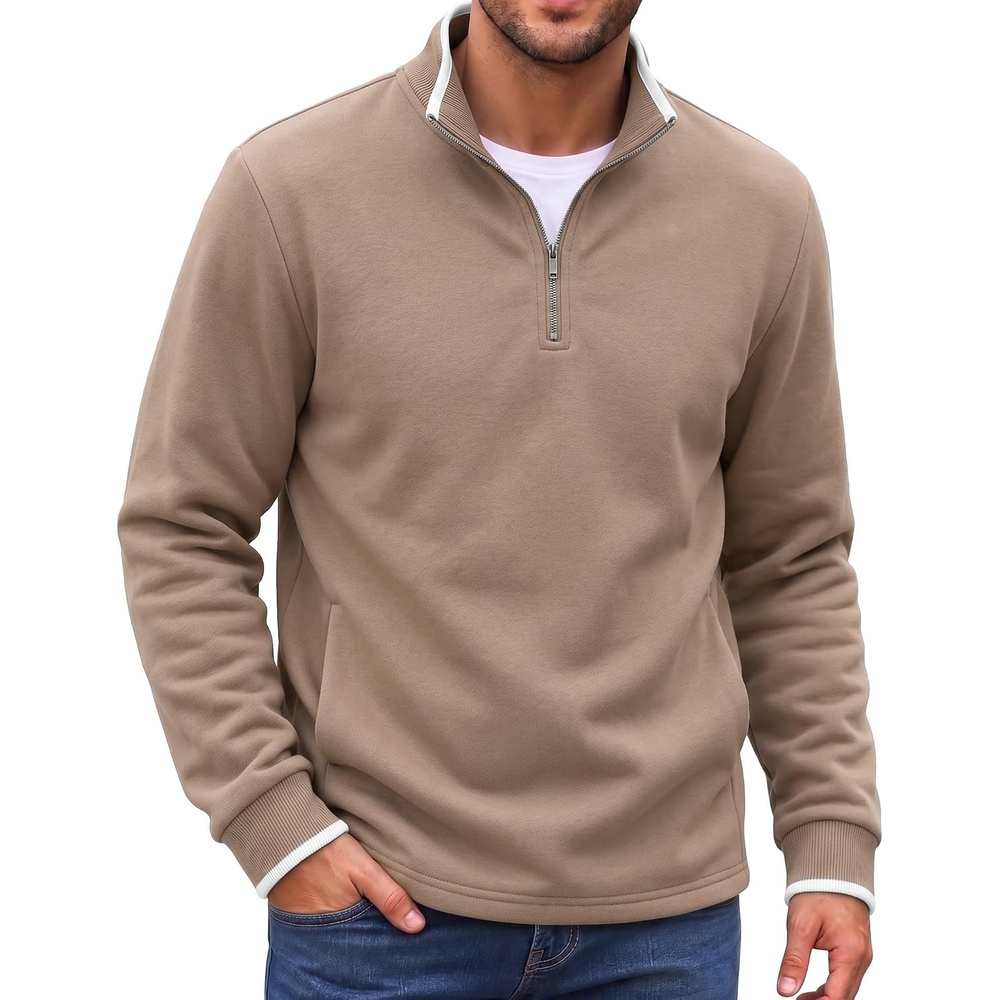 image:imageCOOFANDY Mens Quarter Zip Pullover Fleece Mock Neck Casual Sweatshirt 2026Khaki