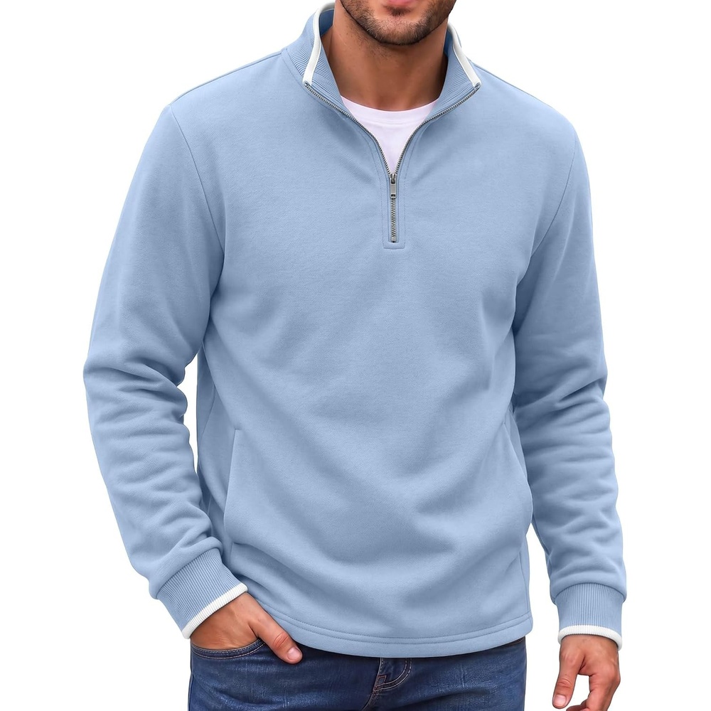 image:imageCOOFANDY Mens Quarter Zip Pullover Fleece Mock Neck Casual Sweatshirt 2026Light Blue