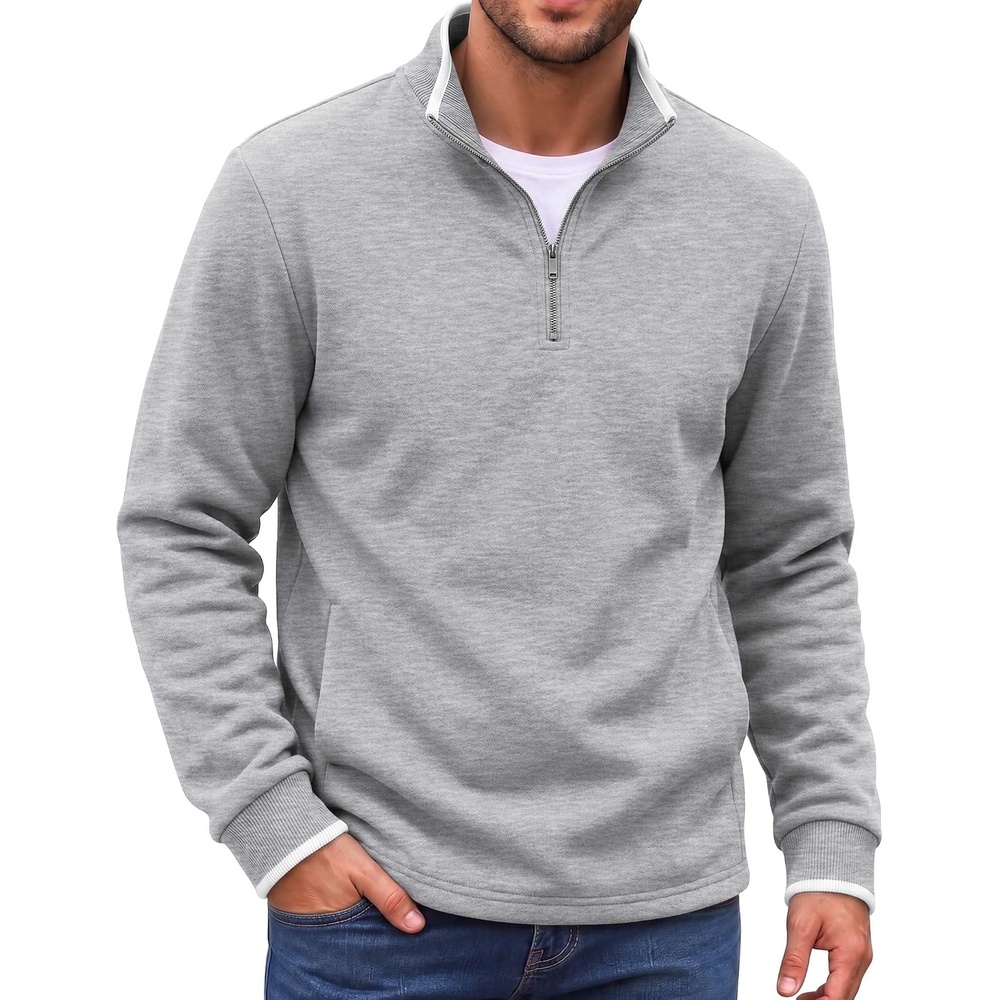 image:imageCOOFANDY Mens Quarter Zip Pullover Fleece Mock Neck Casual Sweatshirt 2026Light Grey Heather