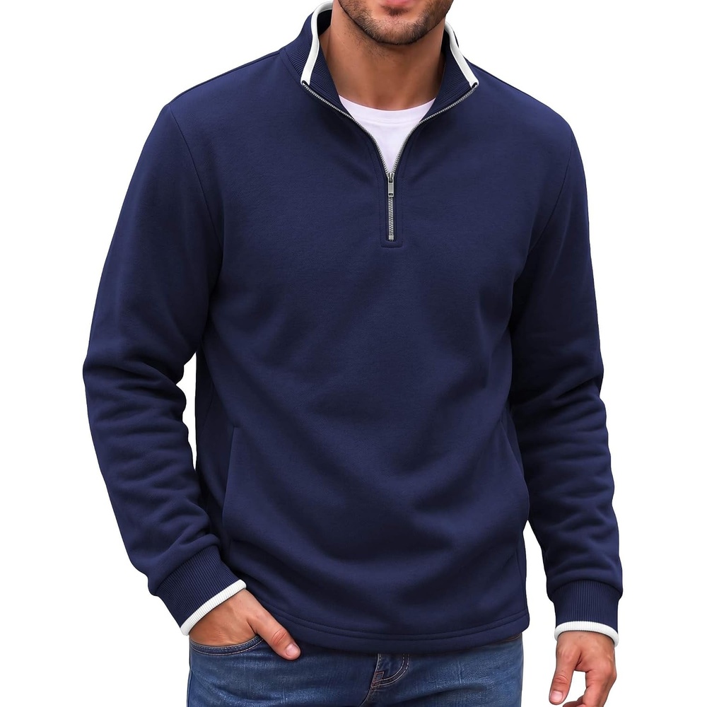 image:imageCOOFANDY Mens Quarter Zip Pullover Fleece Mock Neck Casual Sweatshirt 2026Navy Blue