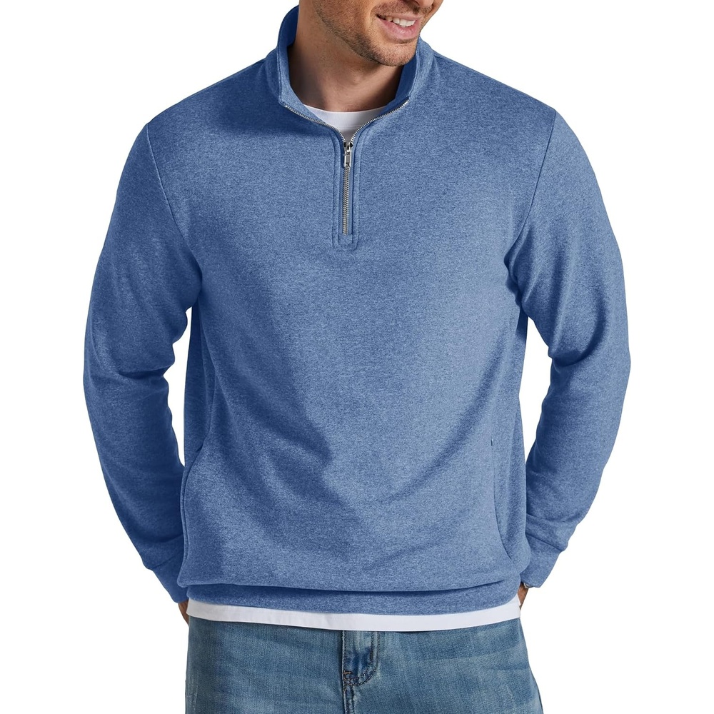 image:imageCOOFANDY Mens Quarter Zip Pullover Fleece Sweatshirt with Zipper PocketsDenim Blue