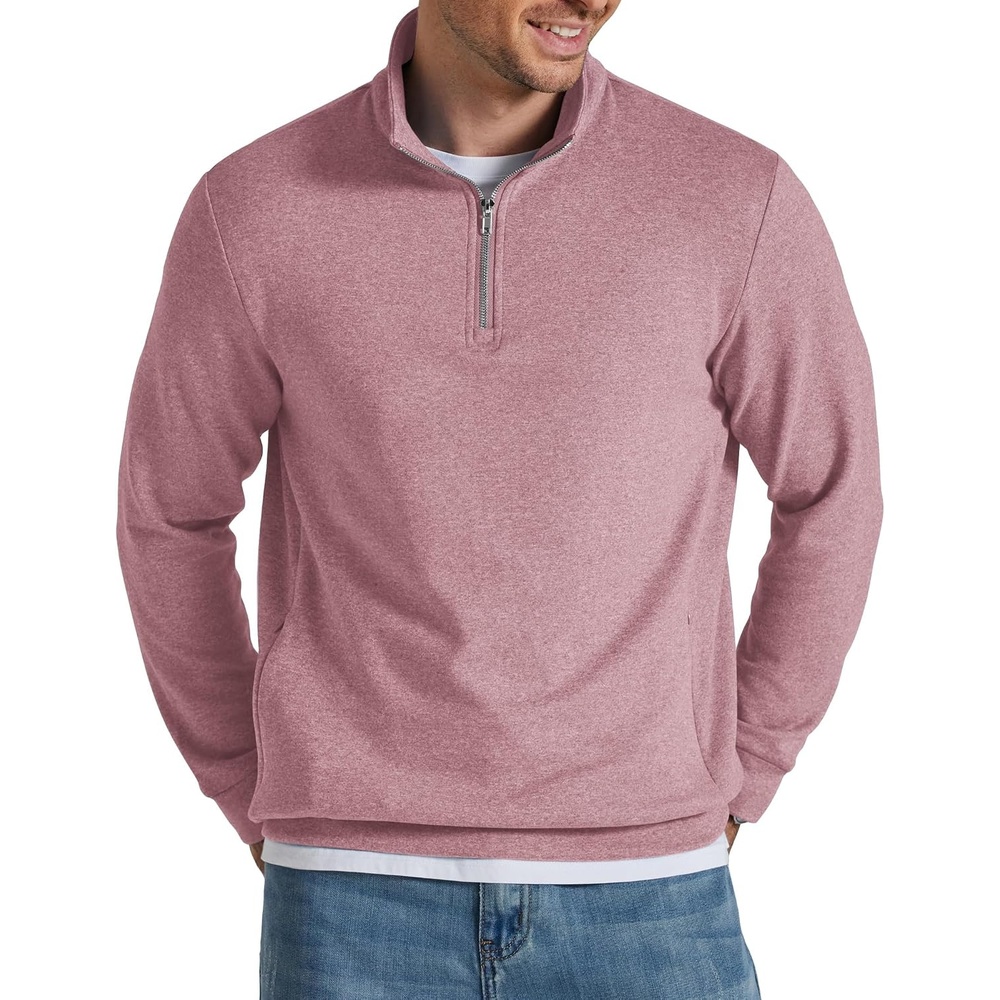 image:imageCOOFANDY Mens Quarter Zip Pullover Fleece Sweatshirt with Zipper PocketsDusty Rose