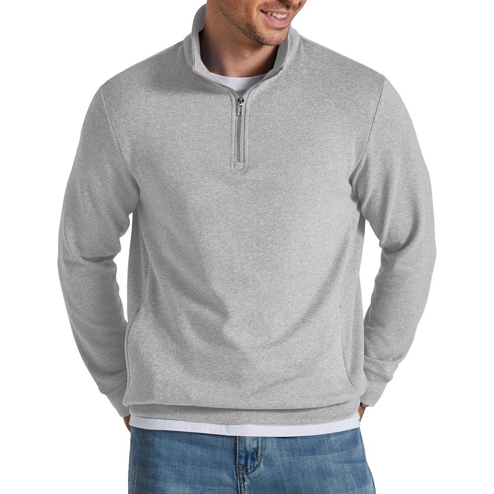 image:imageCOOFANDY Mens Quarter Zip Pullover Fleece Sweatshirt with Zipper PocketsLight Grey