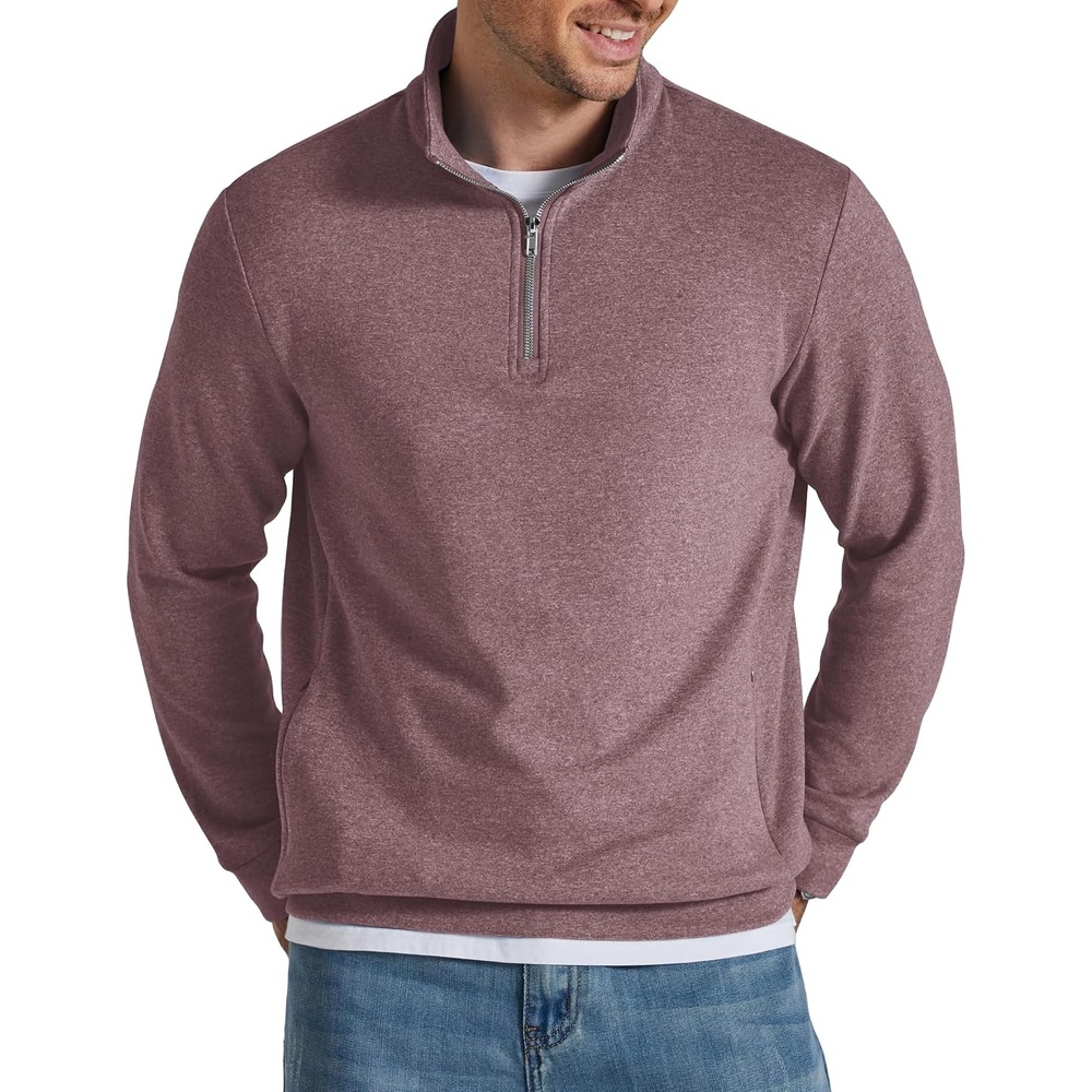 image:imageCOOFANDY Mens Quarter Zip Pullover Fleece Sweatshirt with Zipper PocketsMauve