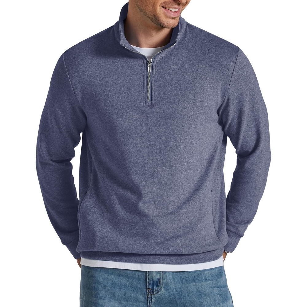 image:imageCOOFANDY Mens Quarter Zip Pullover Fleece Sweatshirt with Zipper PocketsNavy