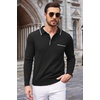 COOFANDY Mens Knit Polo Long Sleeve Collared Sweater Polo Business Casual Polos with Pocket(All Black)