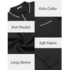 COOFANDY Mens Knit Polo Long Sleeve Collared Sweater Polo Business Casual Polos with Pocket(All Black)
