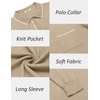 COOFANDY Mens Knit Polo Long Sleeve Collared Sweater Polo Business Casual Polos with Pocket(Khaki)