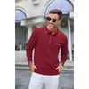 COOFANDY Mens Knit Polo Long Sleeve Collared Sweater Polo Business Casual Polos with Pocket(Red)