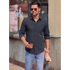 COOFANDY Mens Long Sleeve Button Down Shirts Casual Untucked Shirts for Men Dress Shirts Beach Wedding Shirts(Black Plaid)