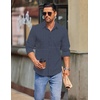 COOFANDY Mens Long Sleeve Button Down Shirts Casual Untucked Shirts for Men Dress Shirts Beach Wedding Shirts(Navy-white)