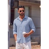 COOFANDY Mens Long Sleeve Button Down Shirts Casual Untucked Shirts for Men Dress Shirts Beach Wedding Shirts(White Stripe-blue)