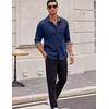COOFANDY Men’s Long Sleeve Casual Button Down Shirts Untucked Shirts Plaid Collar Vintage Denim Shirt(Dark Blue)