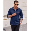 COOFANDY Men’s Long Sleeve Casual Button Down Shirts Untucked Shirts Plaid Collar Vintage Denim Shirt(Dark Blue)