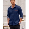 COOFANDY Men’s Long Sleeve Casual Button Down Shirts Untucked Shirts Plaid Collar Vintage Denim Shirt(Dark Blue)