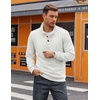 COOFANDY Mens Quarter Button Sweatshirt Long Sleeve Pullover Waffle Casual Stand Collar Sweater(White)