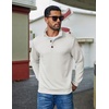 COOFANDY Mens Quarter Button Sweatshirt Long Sleeve Pullover Waffle Casual Stand Collar Sweater(White)