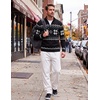 COOFANDY Men’s Quarter Zip Up Sweaters Slim Fit Lightweight Mock Pullover(Black & White & Green Pattern)