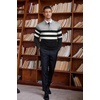 COOFANDY Men’s Quarter Zip Up Sweaters Slim Fit Lightweight Mock Pullover(Black & White & Grey Stripe)