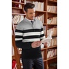 COOFANDY Men’s Quarter Zip Up Sweaters Slim Fit Lightweight Mock Pullover(Black & White & Grey Stripe)