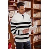 COOFANDY Men’s Quarter Zip Up Sweaters Slim Fit Lightweight Mock Pullover(Black & White Stripe)