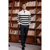 COOFANDY Men’s Quarter Zip Up Sweaters Slim Fit Lightweight Mock Pullover(Black & White Stripe)