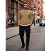 COOFANDY Men’s Quarter Zip Up Sweaters Slim Fit Lightweight Mock Pullover(Camel)