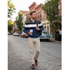 COOFANDY Men’s Quarter Zip Up Sweaters Slim Fit Lightweight Mock Pullover(Dark Blue & White Stripe)