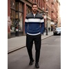 COOFANDY Men’s Quarter Zip Up Sweaters Slim Fit Lightweight Mock Pullover(Dark Blue & White Stripe)