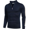 COOFANDY Men’s Quarter Zip Up Sweaters Slim Fit Lightweight Mock Pullover(Navy:stripe-khaki)