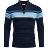 COOFANDY Men’s Quarter Zip Up Sweaters Slim Fit Lightweight Mock Pullover(Stripe-blue)