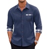 COOFANDY Men’s Long Sleeve Casual Button Down Shirts Untucked Shirts Plaid Collar Vintage Denim Shirt(Type 02 – Denim Blue)