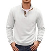 COOFANDY Mens Quarter Button Sweatshirt Long Sleeve Pullover Waffle Casual Stand Collar Sweater(White)