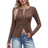 COOFANDY Women’s Lightweight Cardigans Ribbed Long Sleeve Button Up Sweater(Brown)