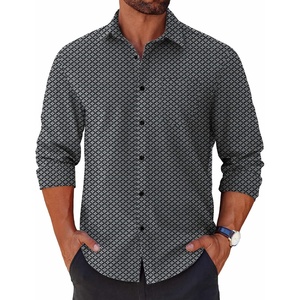 COOFANDY Mens Long Sleeve Button Down Shirts Casual Untucked Shirts for Men Dress Shirts Beach Wedding Shirts(Black Grey-square)