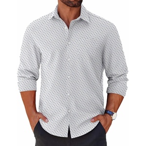 COOFANDY Mens Long Sleeve Button Down Shirts Casual Untucked Shirts for Men Dress Shirts Beach Wedding Shirts(Blue Dot-white)