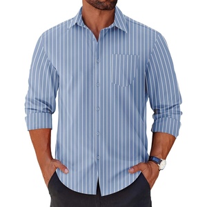 COOFANDY Mens Long Sleeve Button Down Shirts Casual Untucked Shirts for Men Dress Shirts Beach Wedding Shirts(White Stripe-blue)