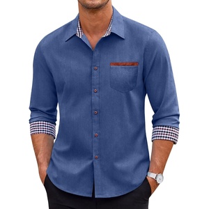 COOFANDY Men’s Long Sleeve Casual Button Down Shirts Untucked Shirts Plaid Collar Vintage Denim Shirt(Sky Blue)