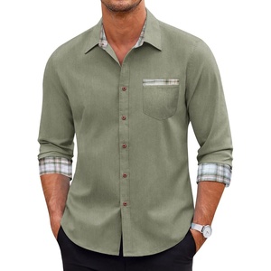 COOFANDY Men’s Long Sleeve Casual Button Down Shirts Untucked Shirts Plaid Collar Vintage Denim Shirt(Type 02 – Ice Green)