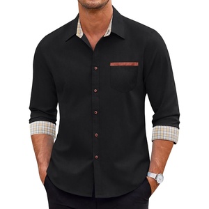 COOFANDY Men’s Long Sleeve Casual Button Down Shirts Untucked Shirts Plaid Collar Vintage Denim Shirt(Type 03 – Black)