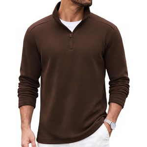 COOFANDY Mens Quarter Zip Cotton Pullover Mock Neck Casual Sweatshirt(Brown)